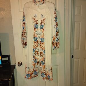 Cupshe Cream Maxi Dress with Blue and Brown Floral Design